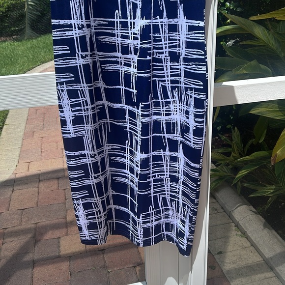 Ladies Blue White Bodycon Stretch MIDI Casual Dress Like New Zip back sz S - Picture 8 of 17